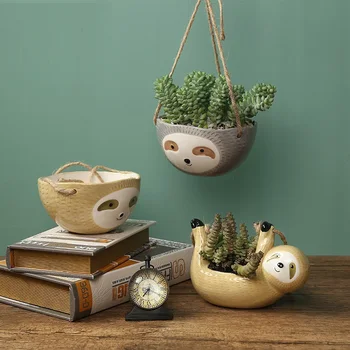 

Nordic Wall Hanging Ceramic Vase Sloth Flower Pot Scindapsus Chlorophytum Potted Plant Animal Home Garden Decoration R3981