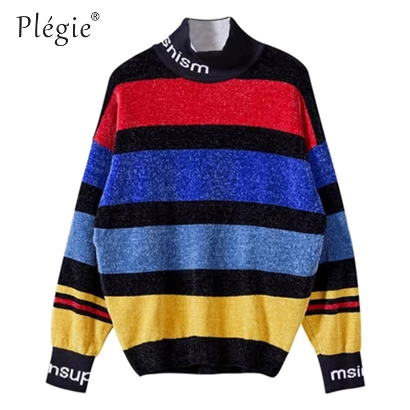 rainbow sweaters Plegie корейский свитер с высоким воротом, мужской пуловер, уличная одежда Modis, вязаные Рождественские свитера, повседневные радужные полосы, Sueter Hombre - Цвет: rainbow sweaters