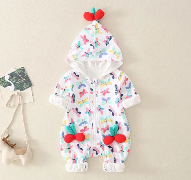

Newborn baby fall kids girl Princess hooded long-sleeved jumpsuit