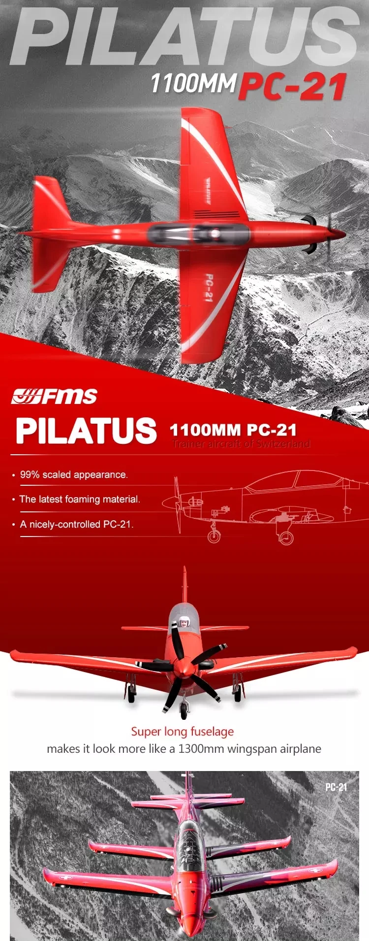 Fms Model Baru 1100mm Rc Warbird Pc21 Pilatus Fms087 Pc21 Aliexpress