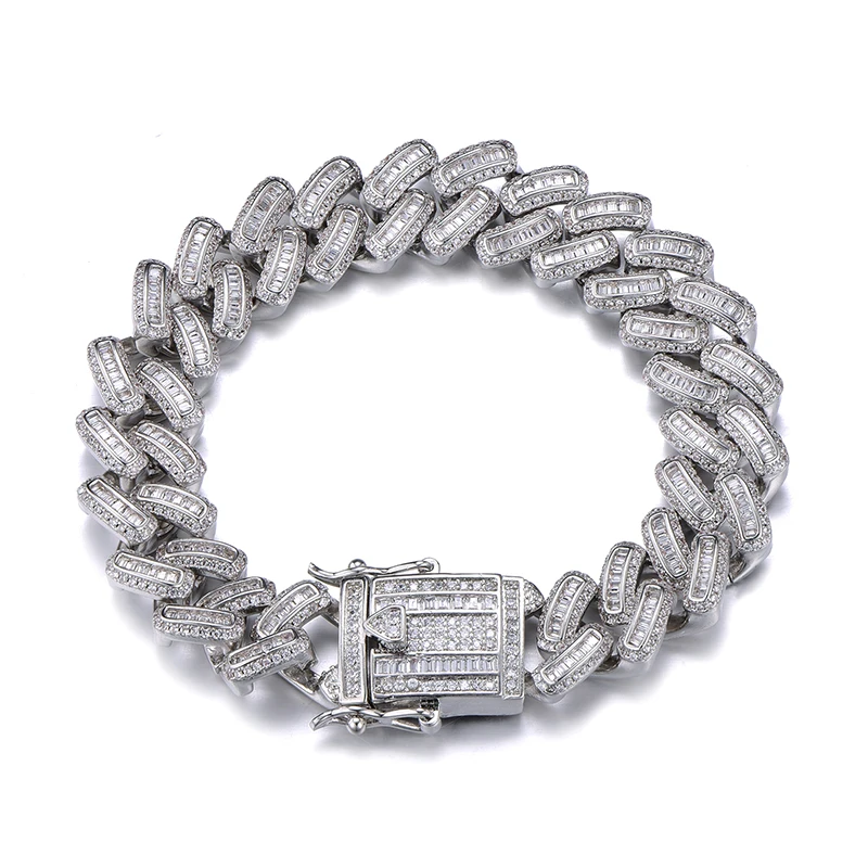 Silver Хип хоп 15 мм Bling Iced Out AAA CZ квадратной формы с цирконом кубинского звено браслет цепочка для мужчин медный браслет для мужчин ювелирные изделия - Окраска металла: Silver