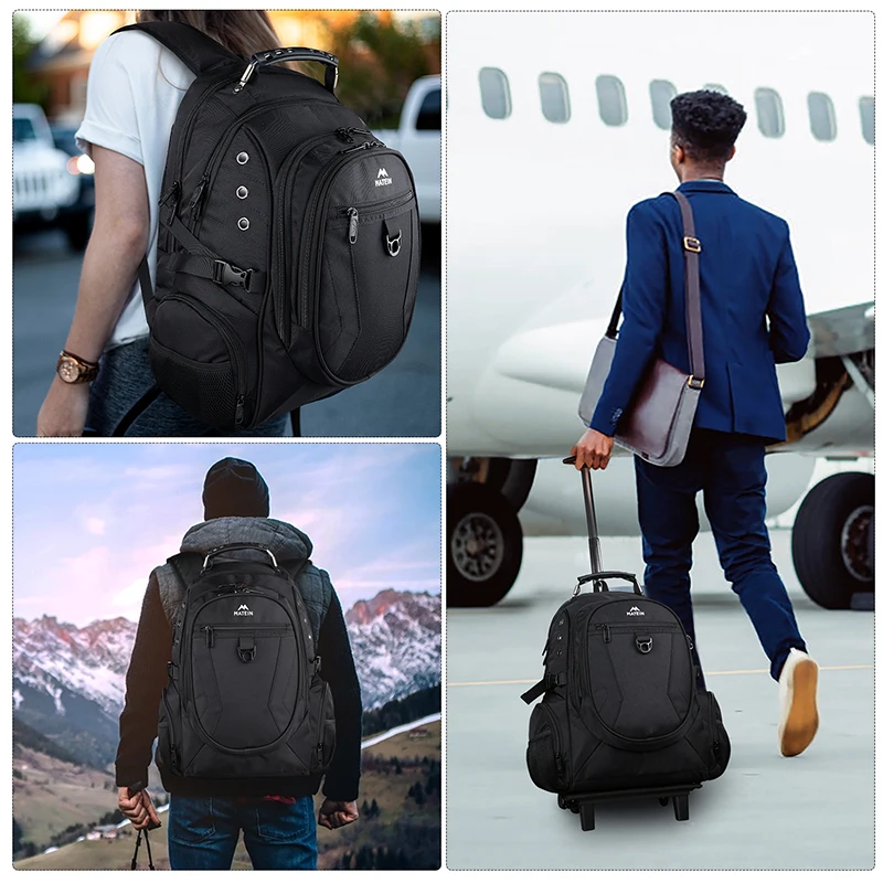 Matein, рюкзак для ноутбука на колесиках для мужчин, 17 дюймов, деловой роликовый рюкзак для путешествий, рюкзак со съемными колесами для мужчин