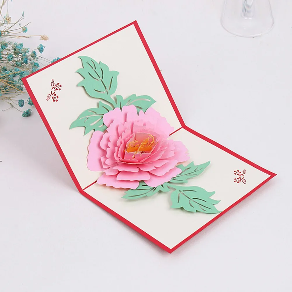 3D Pop Up Cards Beautiful Peony Flowers New Year Series Wedding Mother's Day Invitation Greeting Ca - 4000581681716