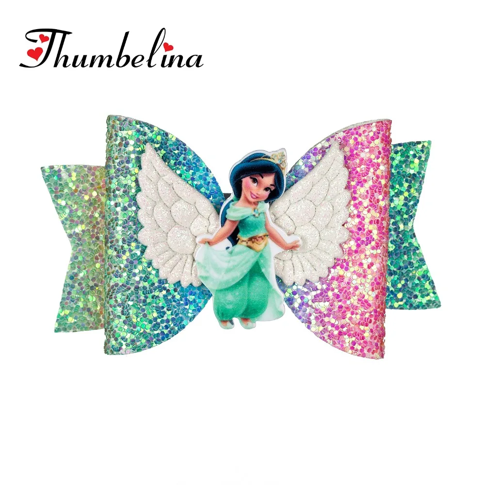 8PCS/LOT Princess Hairgrips Glitter Hair Bows with Clip Dance Party Bow Hair Clip Girls Hair Access