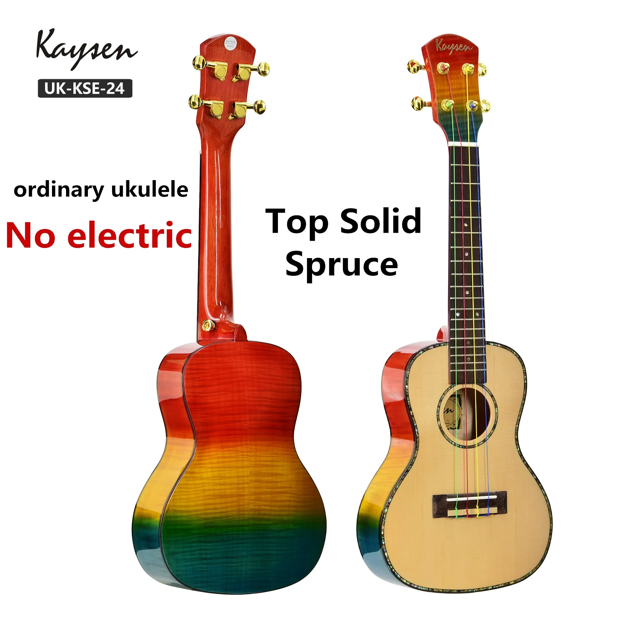 ordinary ukulele 2 Гавайские гитары укулеле Топ твердый концертный 24 дюймов Акустическая Электрогитара Ukelele ель Пламя клен Highgloss цвета 4 струны палочки - Цвет: ordinary ukulele 2