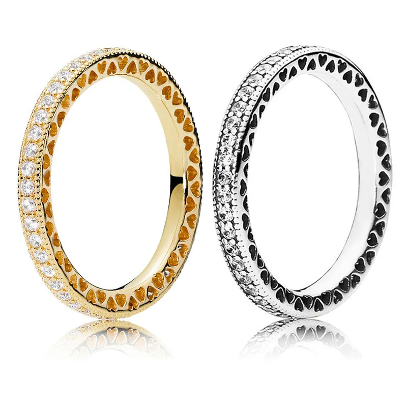 

Hot Elegant Eternity Heart Crystal 925 Sterling Silver Rings Bands for Women Girl Female Fancy Upscale Anniversary Jewelry Party