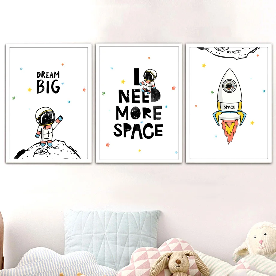 Космонавты и ракеты планета неотразимые густые Детская Wall Art Холст Картины Nordic