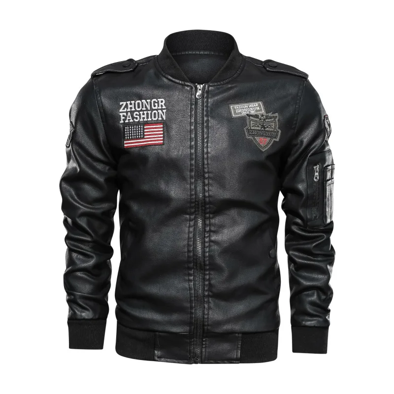 Весенняя кожаная мужская куртка из искусственной кожи, мотоциклетная куртка из искусственной кожи, мужская куртка-бомбер, Chaqueta Cuero Hombre, размер M-4XL - Цвет: Черный