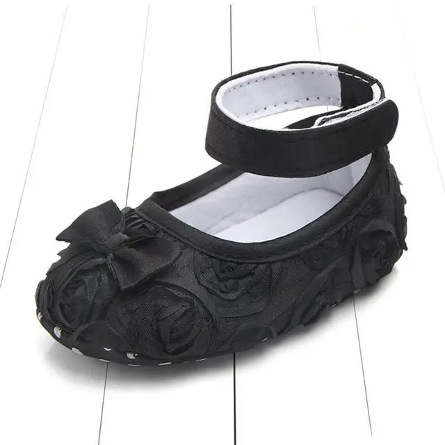 Pasgeboren Детские meisjes Детские ползунки Mooie Boog Baby Peuter Prinses Babyschoenen Zachte Zolen Schoen Bloemen Schoenen Schoeisel - Цвет: Black