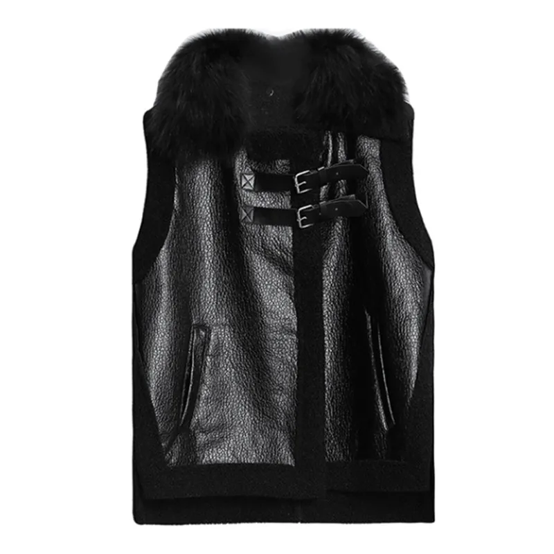 Новинка, 5XL, осенне-зимний женский жилет размера плюс, модный, Vestido, Повседневный, свободный, большой меховой воротник, короткий, стильный, овечья шерсть, жилет, пальто для женщин
