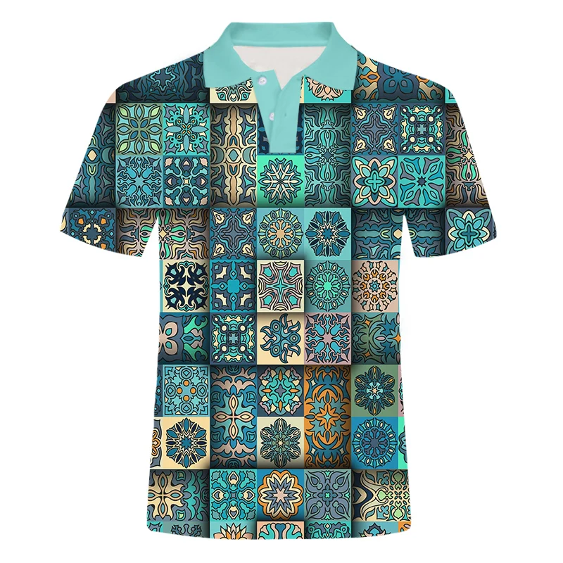 

IFPD EU/US Size 3D Full Body Print Stitching Flower Pattern Polo T Shirts Men Short Sleeve Polo Shirt Summer Casual Streetwear