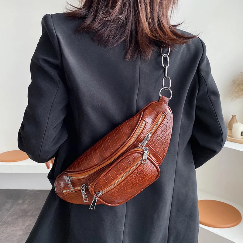 Женская сумка на грудь, осенняя и зимняя, стиль, сумка-мессенджер, с узором «крокодиловая кожа», поясная сумка, модная, дикая, на цепочке, сумки через плечо, Bolsas