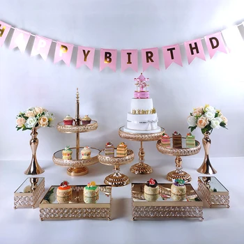 

1-3pcs Mirror Gold Crystal Cake Stand Risers Dessert Tray Set cupcake stand Display Decoration Tools Wedding Party birthday