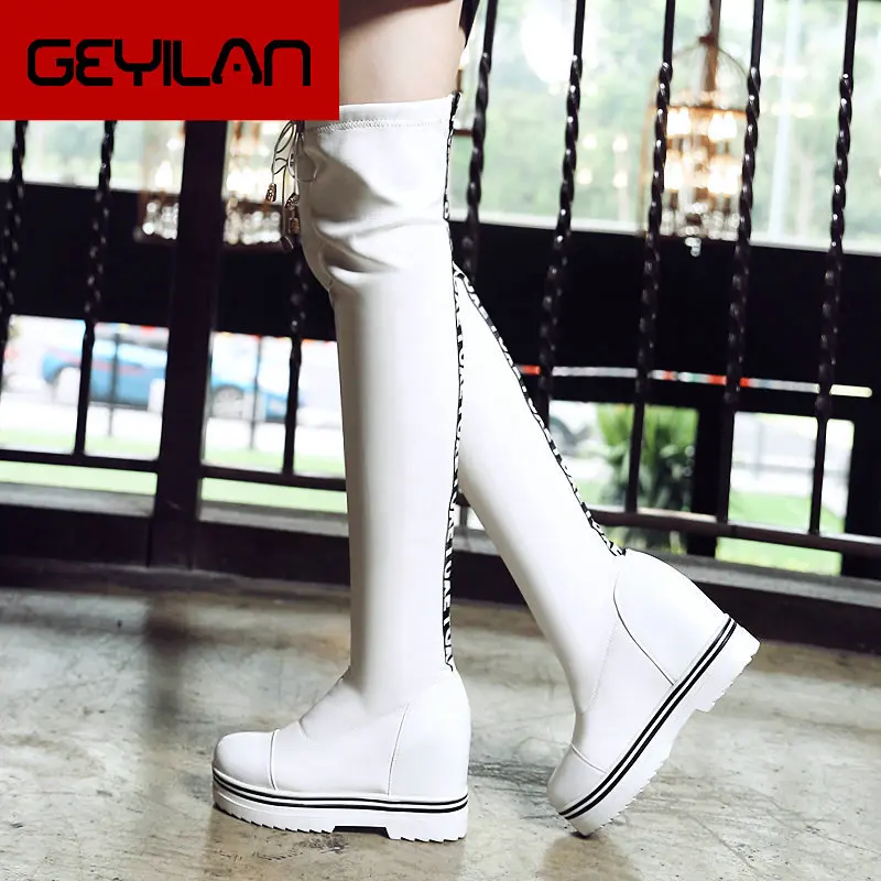 

Winter Warm Stretch Over The Knee Boots Women Height Increasing Wedges Fashion Thigh Boots Slip On High Boots Shoes Ladies Shoes