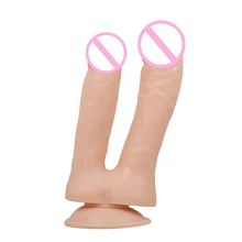 Bendable Skin Like Realistic Penis Double-Headed Dildo Double Penetration Soft Sex Dual Dildo for Lesbian Gay Masturbator Plug