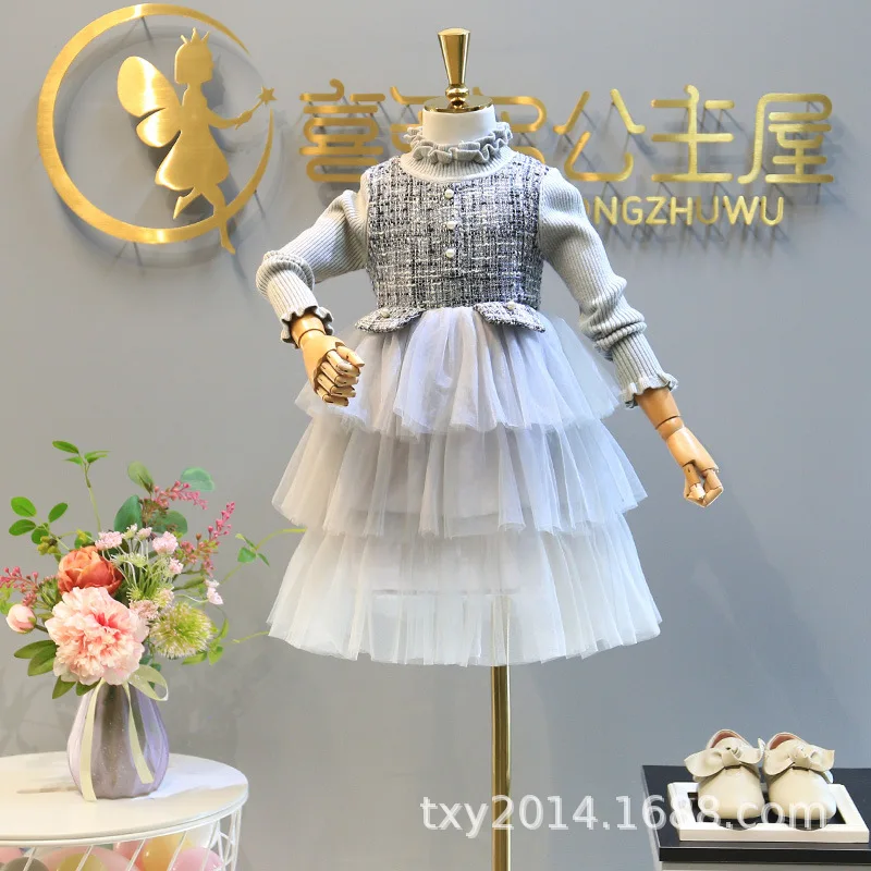 Детская осенне-зимняя одежда года новое платье для маленьких девочек свитер для девочек платье принцессы для малышей