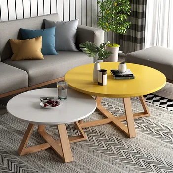 

2pcs Tables combination coffee table for living room solid wood round tables simple assembly center tables