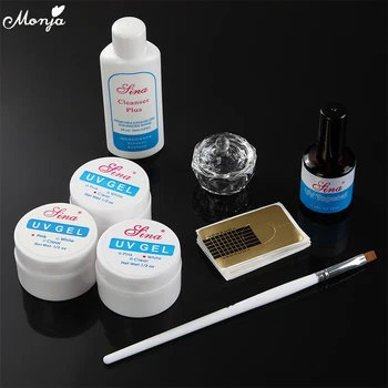 

Monja 8 Pcs Nail Gel Kit Acrylic UV Gel Top Coat Cleanser Nail Extension Builder Painting Pen Brush Storage Cup Nail Art Set