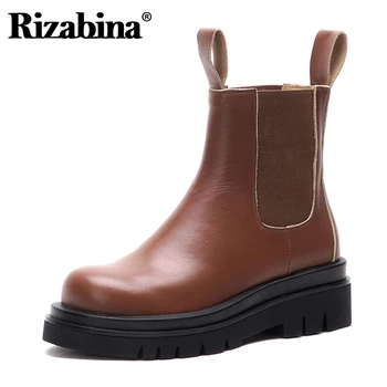 

Rizabina Real Leather Women Ankle Boots Trifle Flats Slip On Shoes Round Toe Winter Warm Boots Fashion Women Footwear Size 34-39