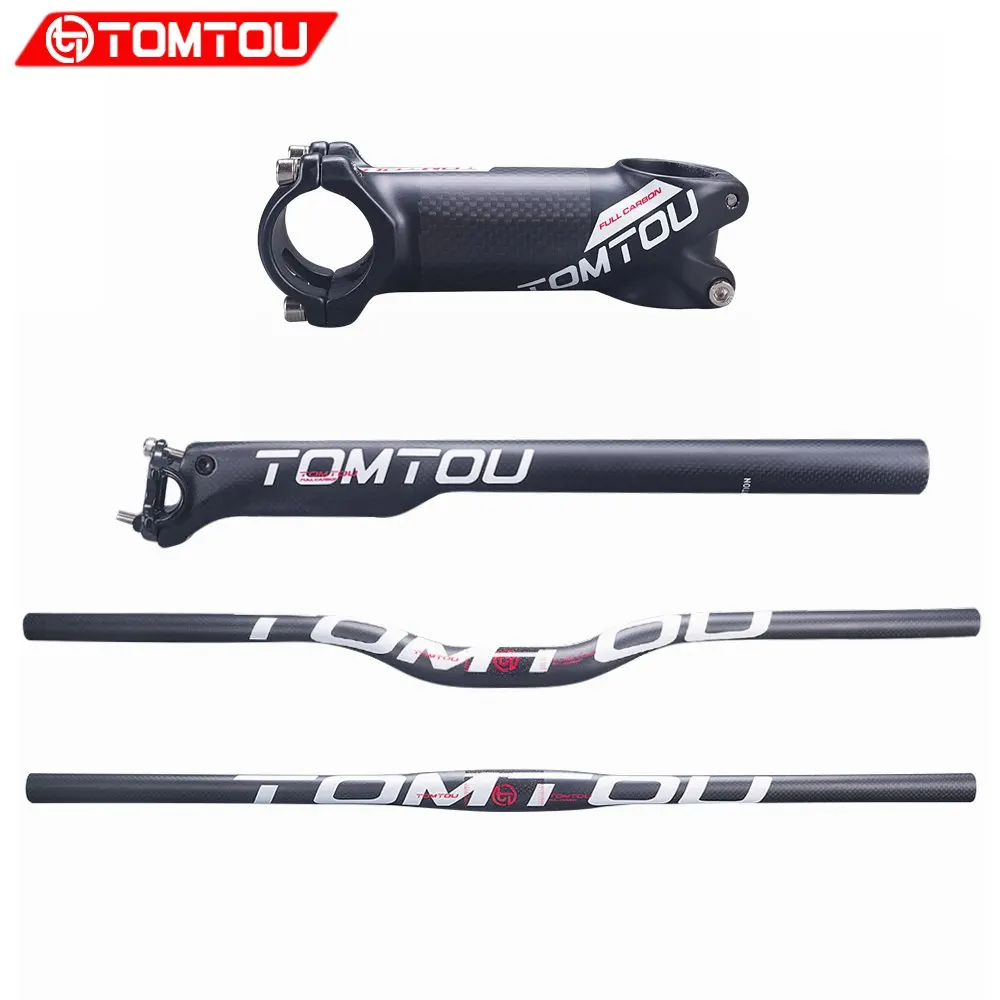 TOMTOU Bicycle Mountain Bars Sets 3K Carbon Fibre Handlebar Seatpost Stem Cycling MTB Raod Bike Parts Matte White - TW7T35 | Спорт и
