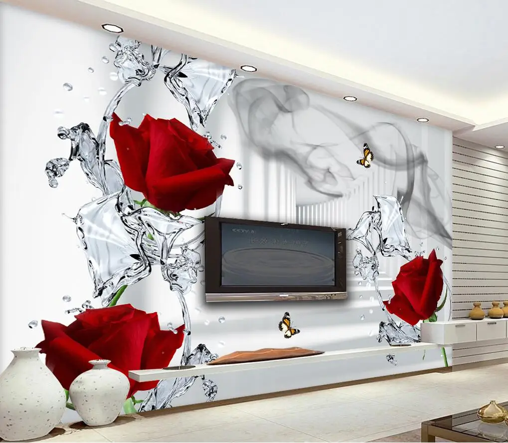 Custom Wallpaper For Walls 3 D Fashion Advanced Mural 3d Rose Water Pattern  Tv Background Wall Papel De Parede Wall Paper - Wallpapers - AliExpress
