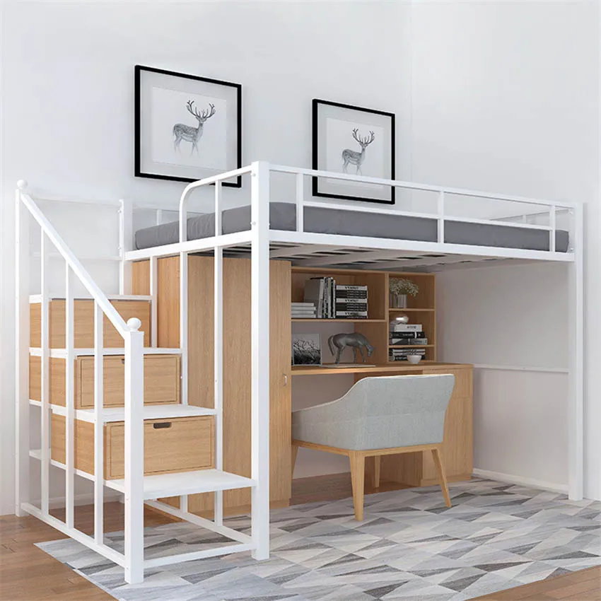 Nordic Metal Bed Space Saving Student Dormitory Bunk Sturdy Frame Easy Assembly Loft With GuardRail Ladder  | Мебель