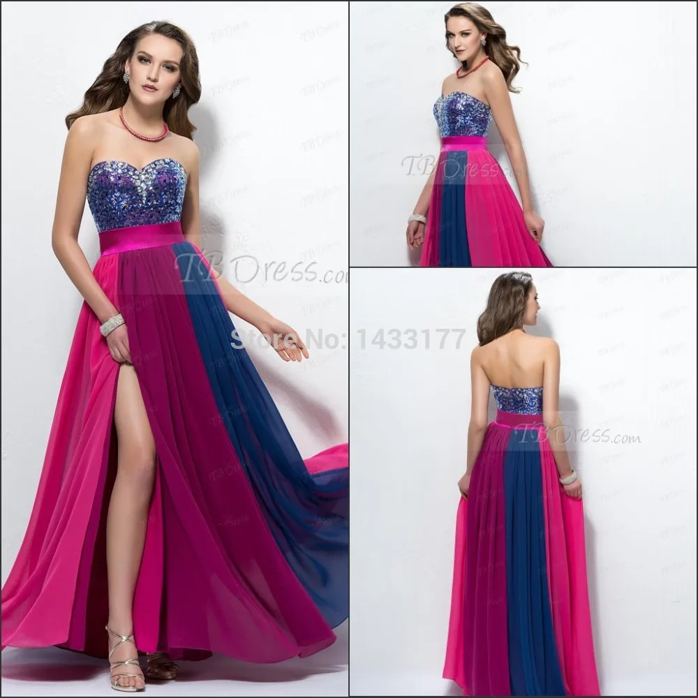 Chiffon Kleurrijke Shining Sweetheart Split-Front Kralen Pailletten Lange Prom Dress 2018 nieuwe A-lijn Sexy Avondjurk Custom Made Chiffon Kleurrijke Shining Sweetheart Split-Front Kralen Pailletten Lange Prom Dress 2018 nieuwe A-lijn Sexy Avondjurk Custom Made