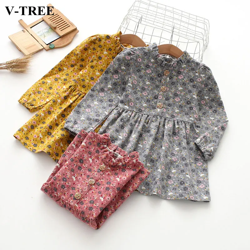 

2019 Spring Autumn Girls Princess Dress Cotton Dresses For Kids Full Printed Flower Infant Dress Long Sleeve Girl Costume 6 8