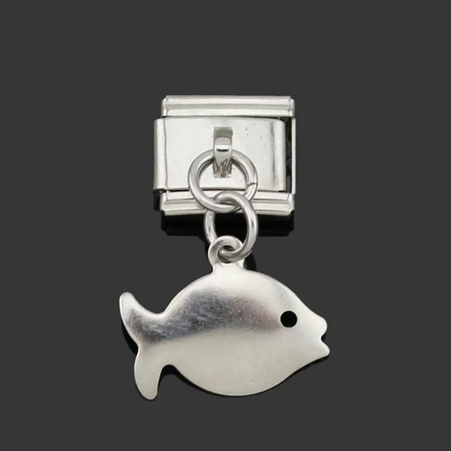 9mm Link Fish D Hapiship, 9 мм, 13 мм, ширина,, Маргаритка, кролик, обезьяна, рыба, сердце, итальянский шарм, подходит для браслета, нержавеющая сталь, изготовление ювелирных изделий DJ49 - Окраска металла: 9mm Link Fish D