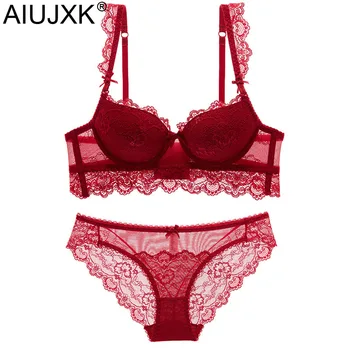

AIUJXK New Luxury Sexy Lace Push Up Lingerie Transparent Bra And Panty Set Ladies Cozy Aesthetic Underwear Two Piece Suit