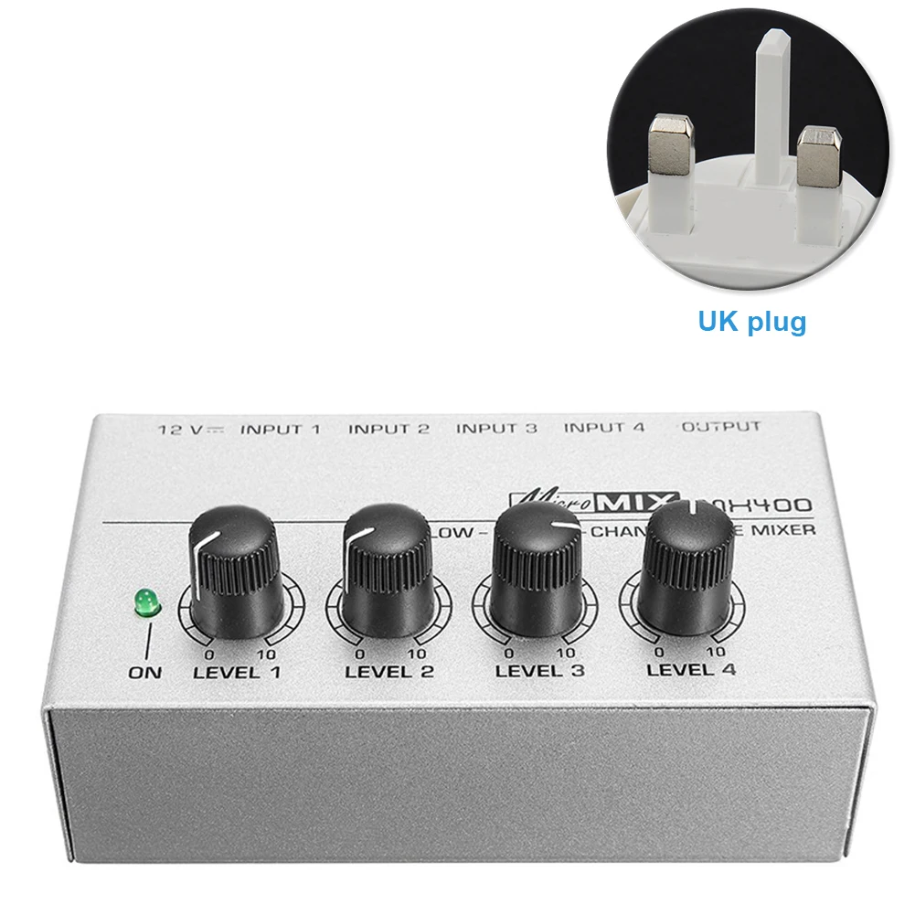 MX400 Ultra Compact Семья K Mini 4 канала караоке низкая Шум аудио Миксер с Мощность адаптер подойдет как для повседневной носки, так DJ Портативный звук - Цвет: UK