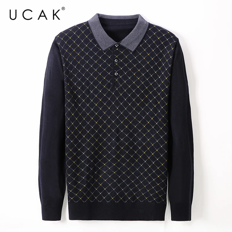 

UCAK Brand Casual Turn-down Collar Sweaters Men Clothes Streetwear Fashion Long Sleeve Sweater Pullover Homme Clothing U1072