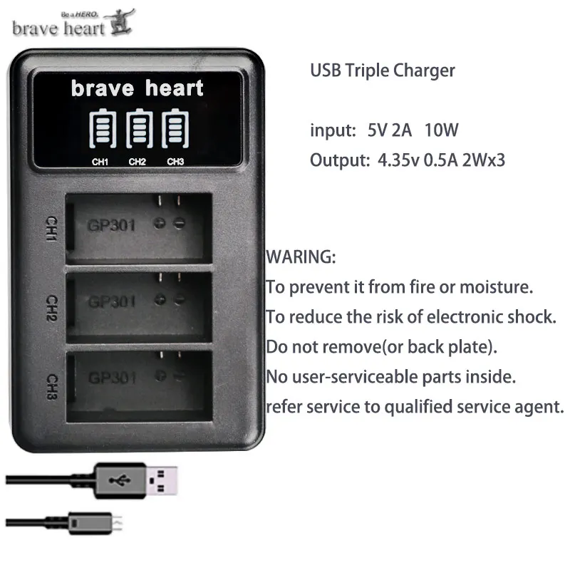 Батарея высокой емкости для gopro hero 3 GoPro hero3+ TYPE-C Зарядное устройство USB+ чехол для аккумулятора для gopro go pro hero 3 3+ аксессуары для камеры - Цвет: charger only