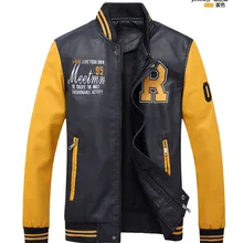 Мужская бейсбольная куртка из искусственной кожи с вышивкой, приталенная флисовая Роскошная куртка пилота колледжа, мужская верхняя куртка со стоячим воротником