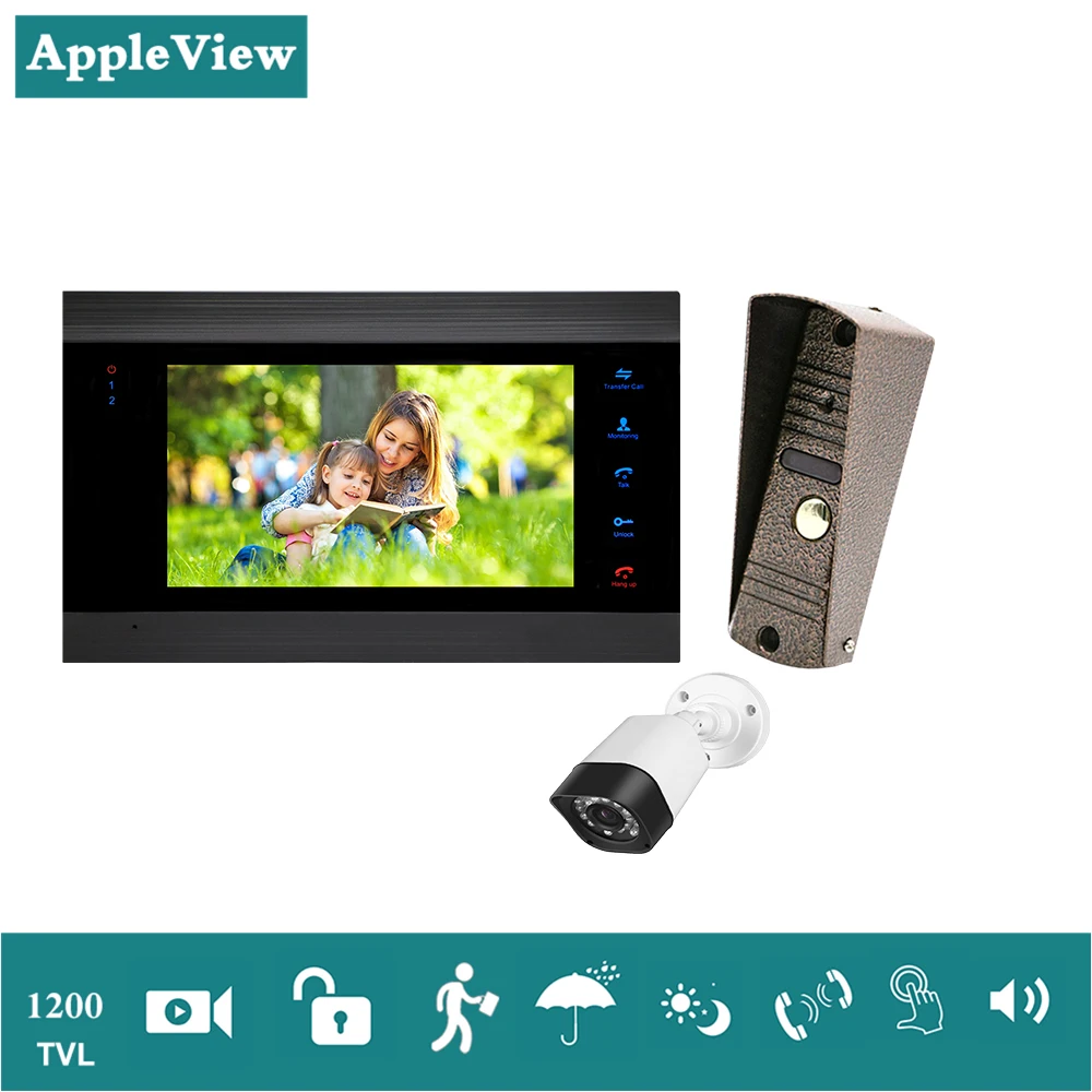 with CCTV camera Проводной видео домофон " ЖК монитор Запись 1200TVL дверной звонок 720P CCTV камера - Цвет: with CCTV camera