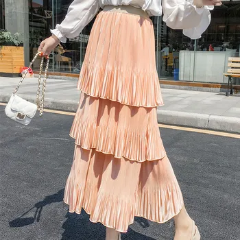 

Fdfklak Fashion Pleated cake skirt women autumn winter new high-waist multi-layer skirt ins super-fire fairy skirts womens