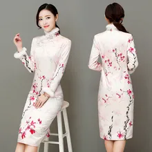 1968 фото фотосессия зима длинный рукав натуральный шелк мягкий теплый шелк тутового шелкопряда средней длины cheongsam платье