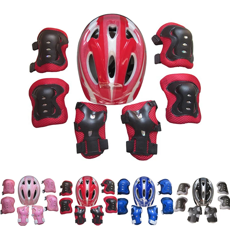 7 шт./компл. детские роликовые коньки шлем для езды на мотоцикле колени запястье Guard налокотник комплект для От 5 до 15 лет для катания на роликах/Скейтбординг