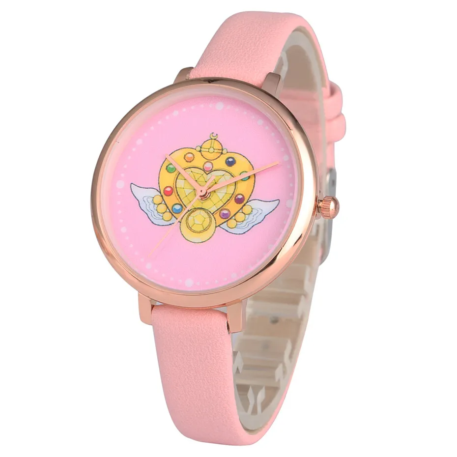 Сейлор Мун женские часы кварцевый механизм браслет из нержавеющей стали/кожаный ремешок милые розовые студенческие женские наручные часы Новинка - Цвет: model 6leatherband