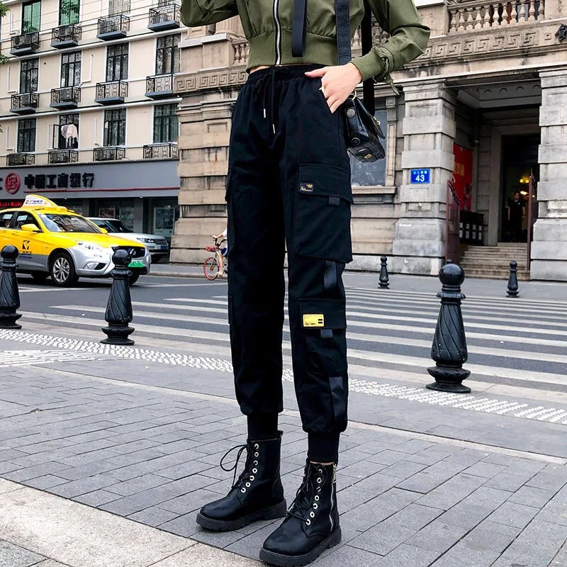Pantalones De Mujer Cargo Pants Women Black Baggy Sweatpants Y2k Style Thin Korean Oversized Pants Joggers Gothic Trousers Girl