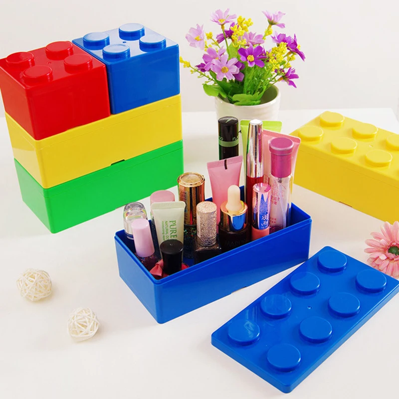

1 PCS Creative Storage Box Desktop Office Stationery Cosmetics Building Block Plastic Forms Space Saving Stacked Storage Box