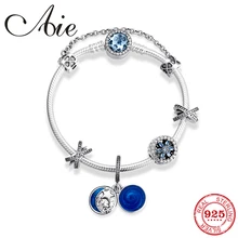 Высокое качество 925 стерлингового серебра кулон с Луной и звездами синие Очаровательные Подвески для бус браслет Змеиный браслет для женщин модные ювелирные изделия