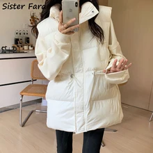 

Sister Fara New Waterproof Down Cotton Vest Women Autumn Winter Drawstring Loose Bodywarm Waistcoat Female Matte Black Coat Vest
