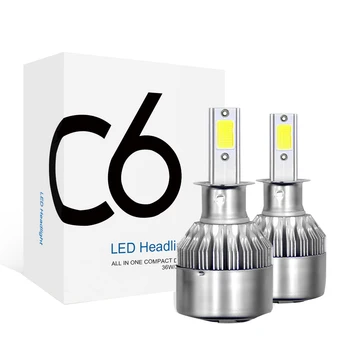 

H3 C6 Series Of New High-Bright Far-Near Light Bulbs Car LED Headlight Bulbs 2Pcs COB Head Lamp Replacement Bulb 6000K White
