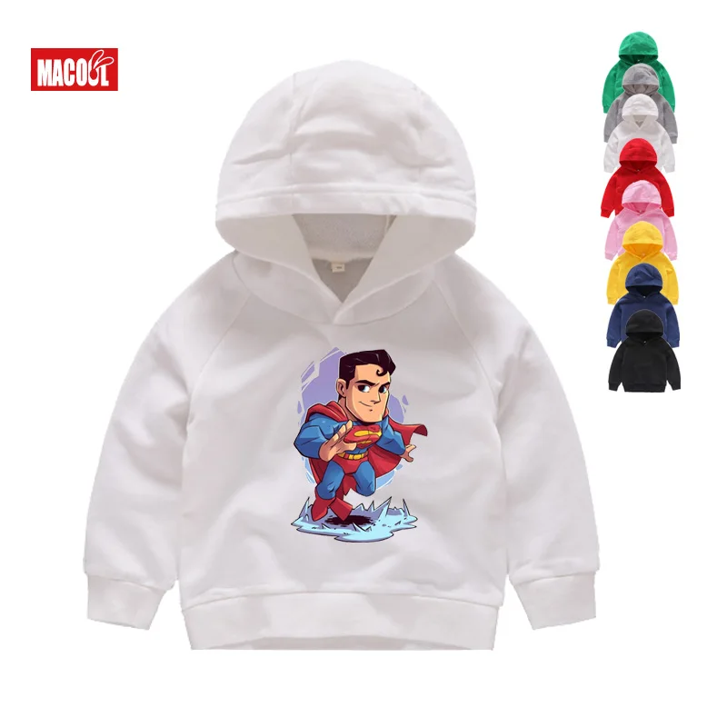 Boys Clothes Autumn Cartoon Superman Spiderman Captain America Print Hoodies Tops for Boy Girls Clothing Funny White Hoodies 8T