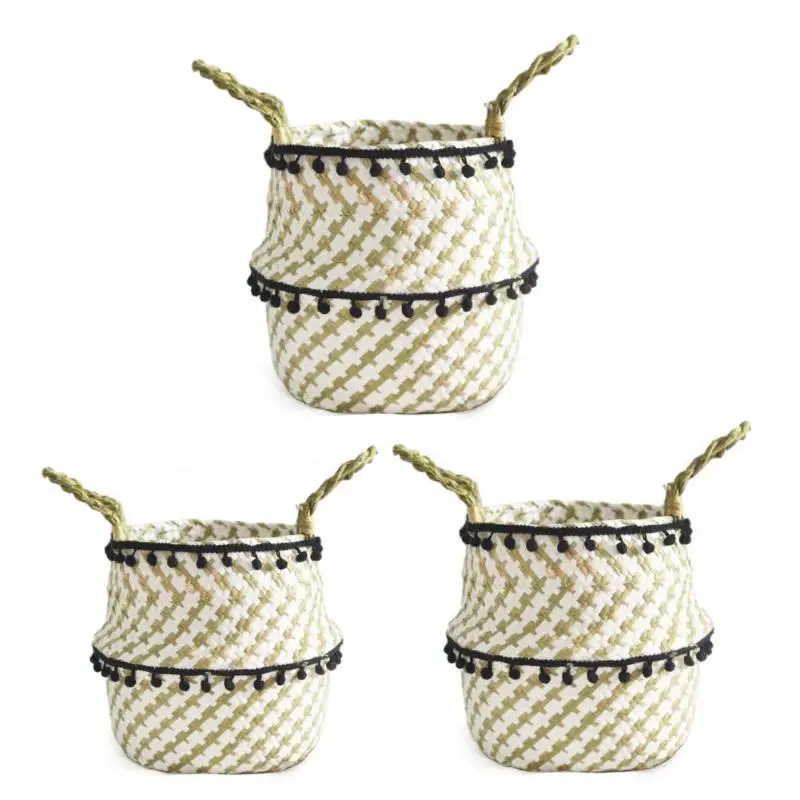 

Straw Basket Folding Flower Plants Pot Organizer for Home Decorative Craft