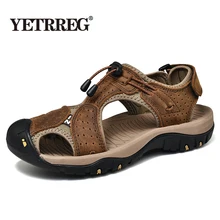 Летняя мужская обувь; мужские пляжные сандалии высокого качества; повседневная обувь из натуральной кожи; мужские сандалии; модные кроссовки; большие размеры 38-47