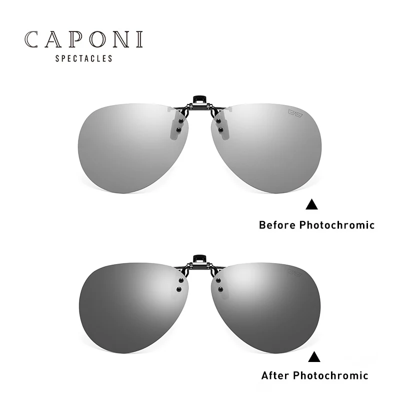 CAPONI Pilot Men Sunglasses Clip Intelligent Color Change Eyewear Vintage Driving Polarized Eyeglasses Clip UV400 BSH1101 - Цвет линз: Photochromic
