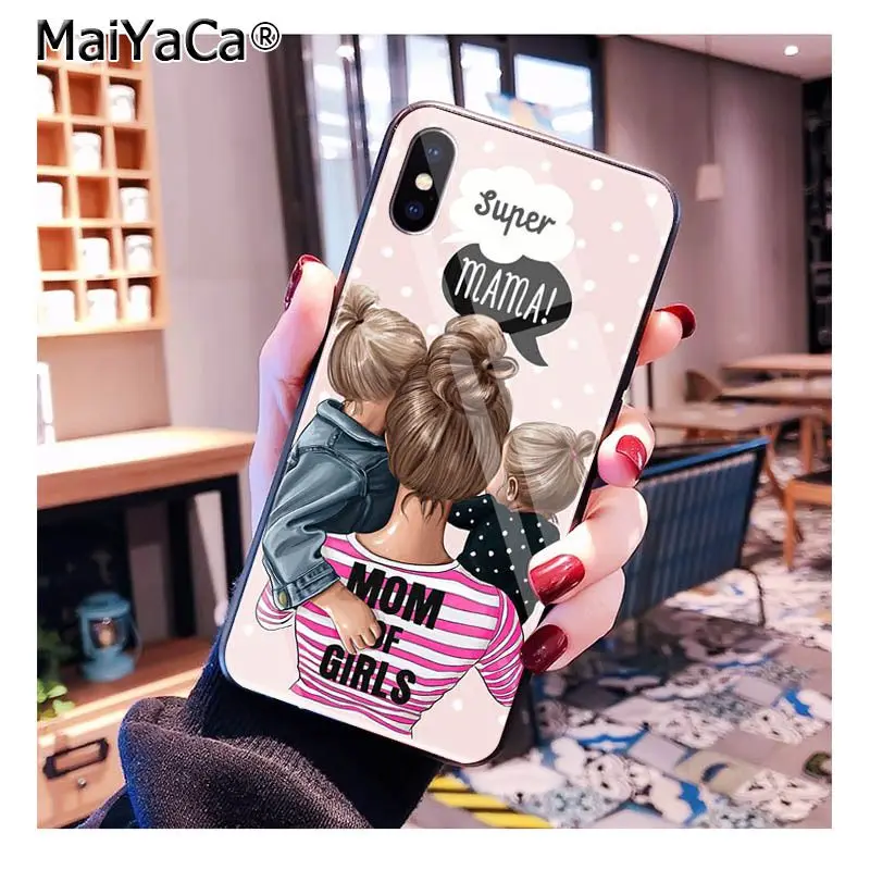 MaiYaCa черный коричневый волос для мамы, дочки, сына, папы, закаленное стекло, чехол для телефона iphone 11 Pro XR XS MAX 8X7 6S 6 Plus