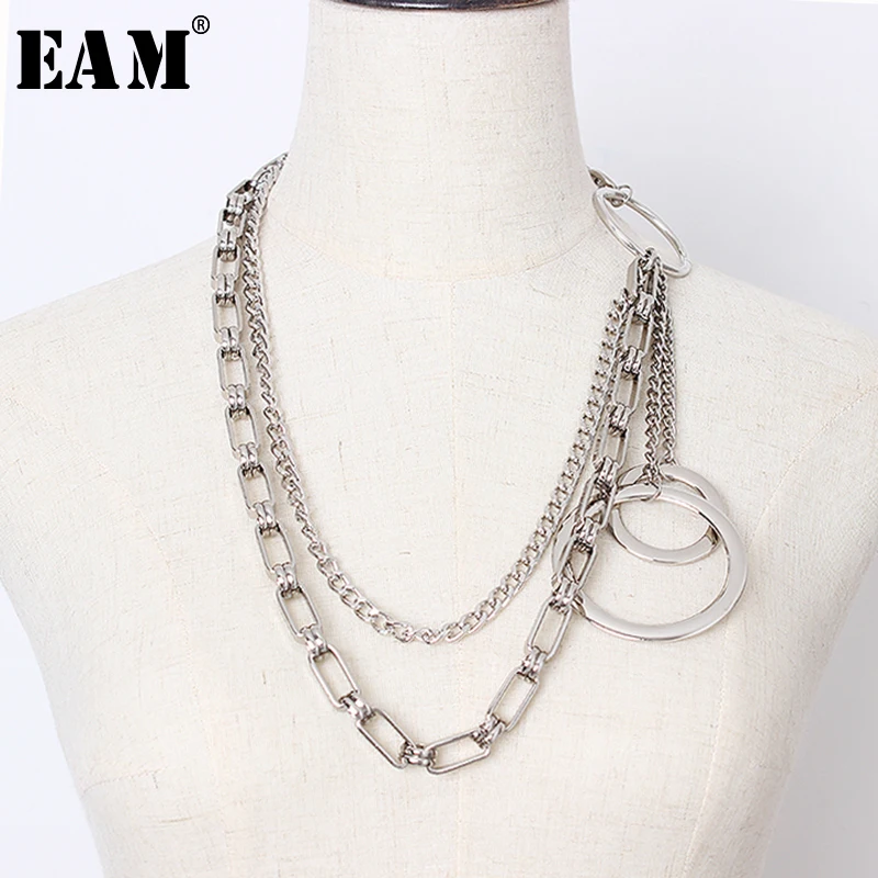 

[EAM] Double Metal Chain Circle Cool Belt Personality Women New Fashion Accessories Tide All-match Autumn Winter 2019 1A142